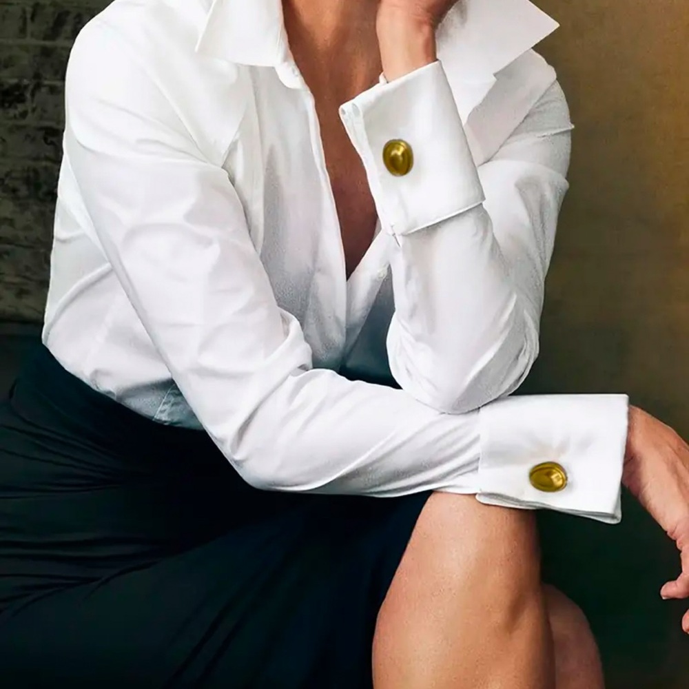 White and Gold Knee-Length Pencil Skirt